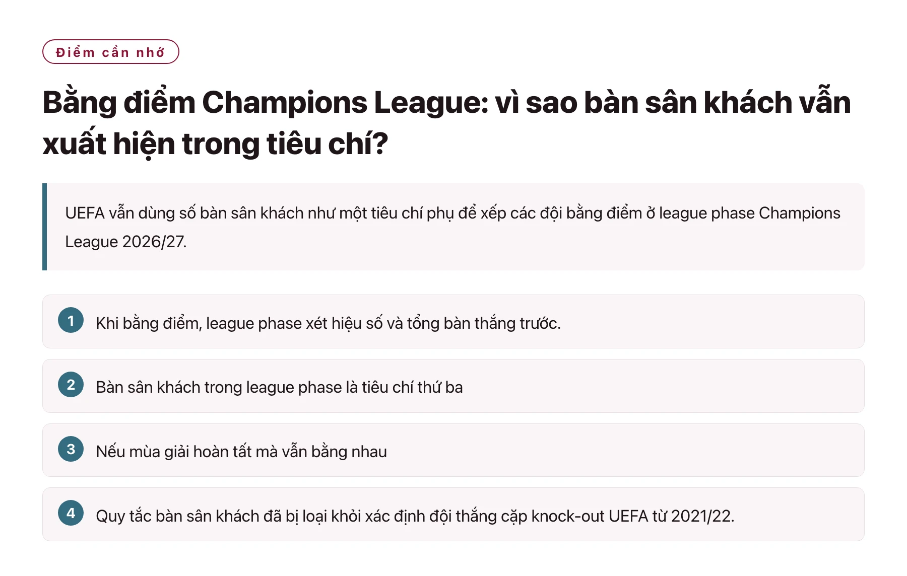 Bằng điểm Champions League: vì sao bàn sân khách vẫn xuất hiện trong tiêu chí?——全文要点速览